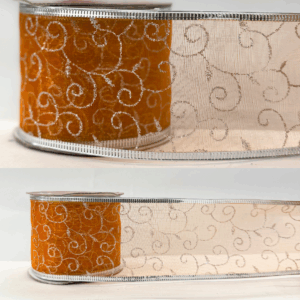 Listón Frida naranja con toques plata diamantado