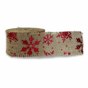 Listón elegante Yute Natural Impresión en rojo con copos
