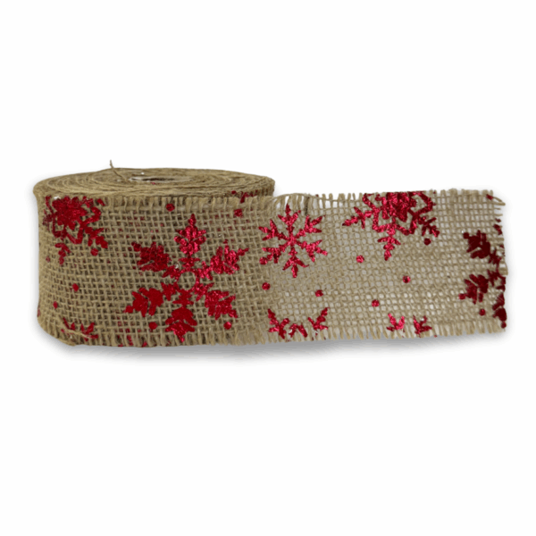 Listón elegante Yute Natural Impresión en rojo con copos