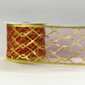 Listón elegante rojo con toques en oro estampado