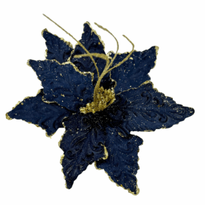 Nochebuena terciopelo diamantada centro con ramas azul marino