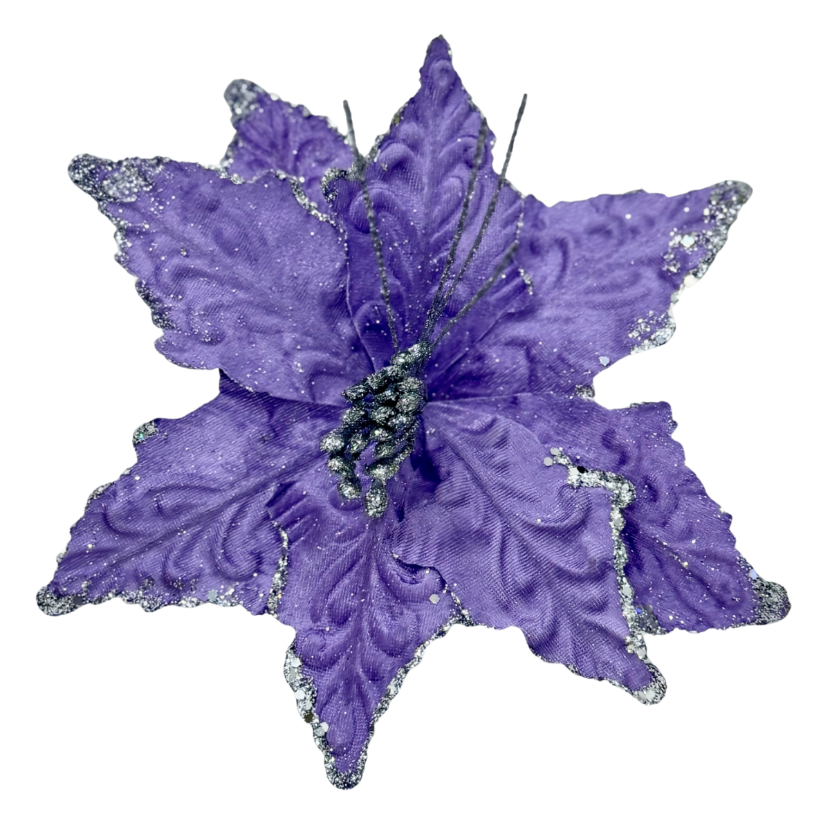 Nochebuena terciopelo diamantada centro con ramas morada