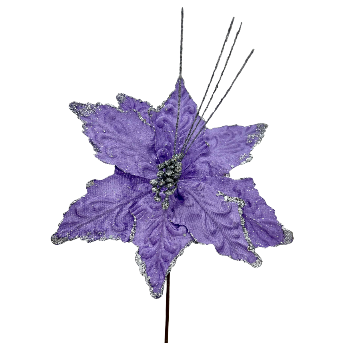 Nochebuena terciopelo diamantada centro con ramas morada - Imagen 2