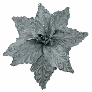 Nochebuena terciopelo diamantada centro con ramas plata