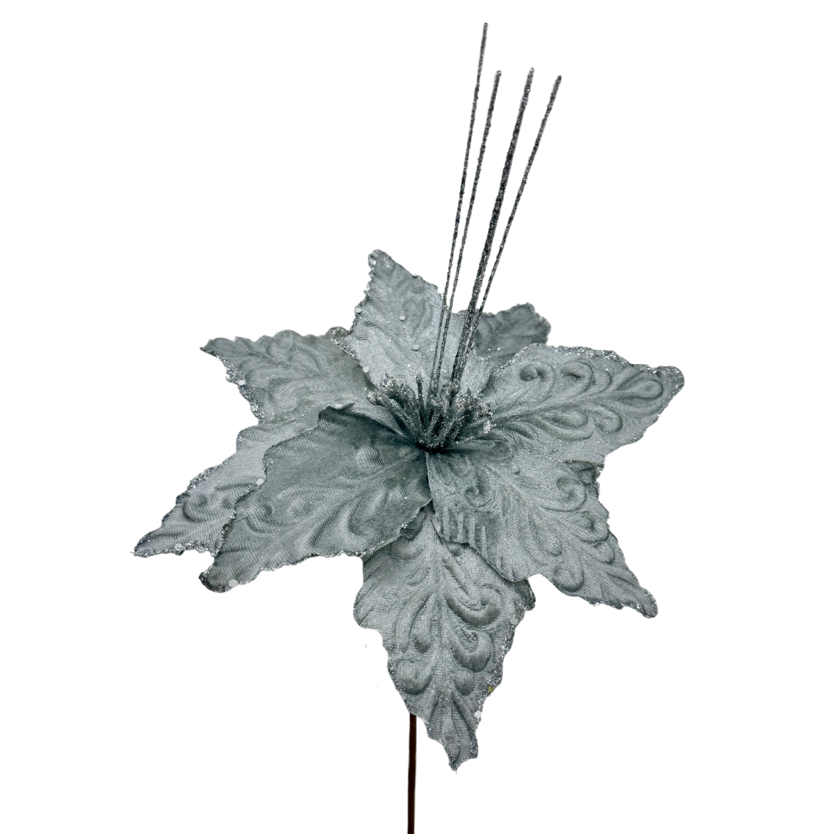 Nochebuena terciopelo diamantada centro con ramas plata - Imagen 2