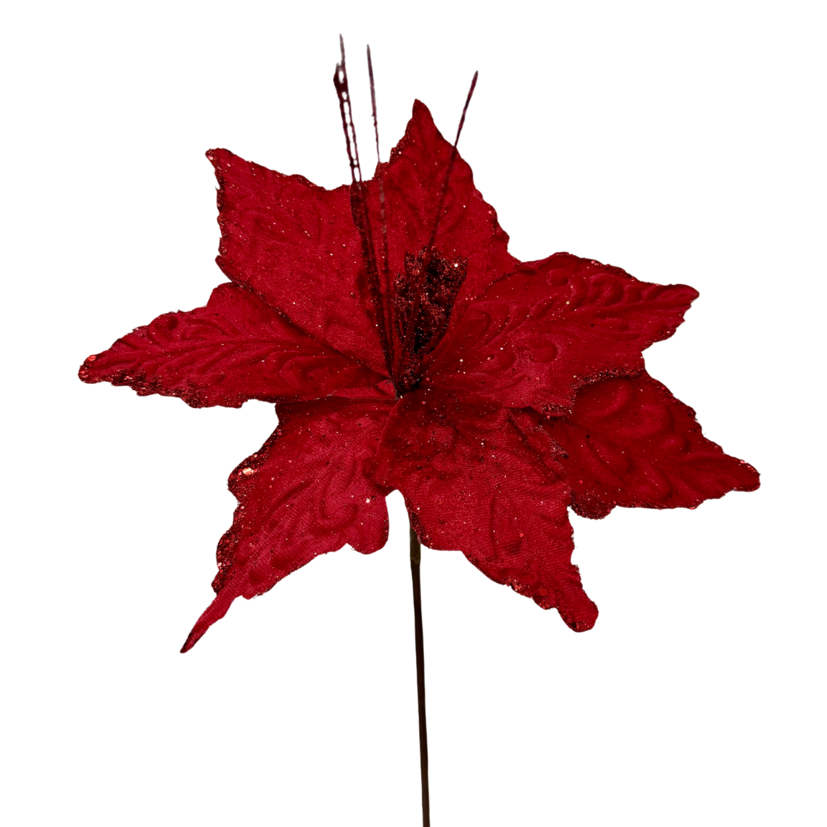 Nochebuena terciopelo diamantada centro con ramas roja - Imagen 2