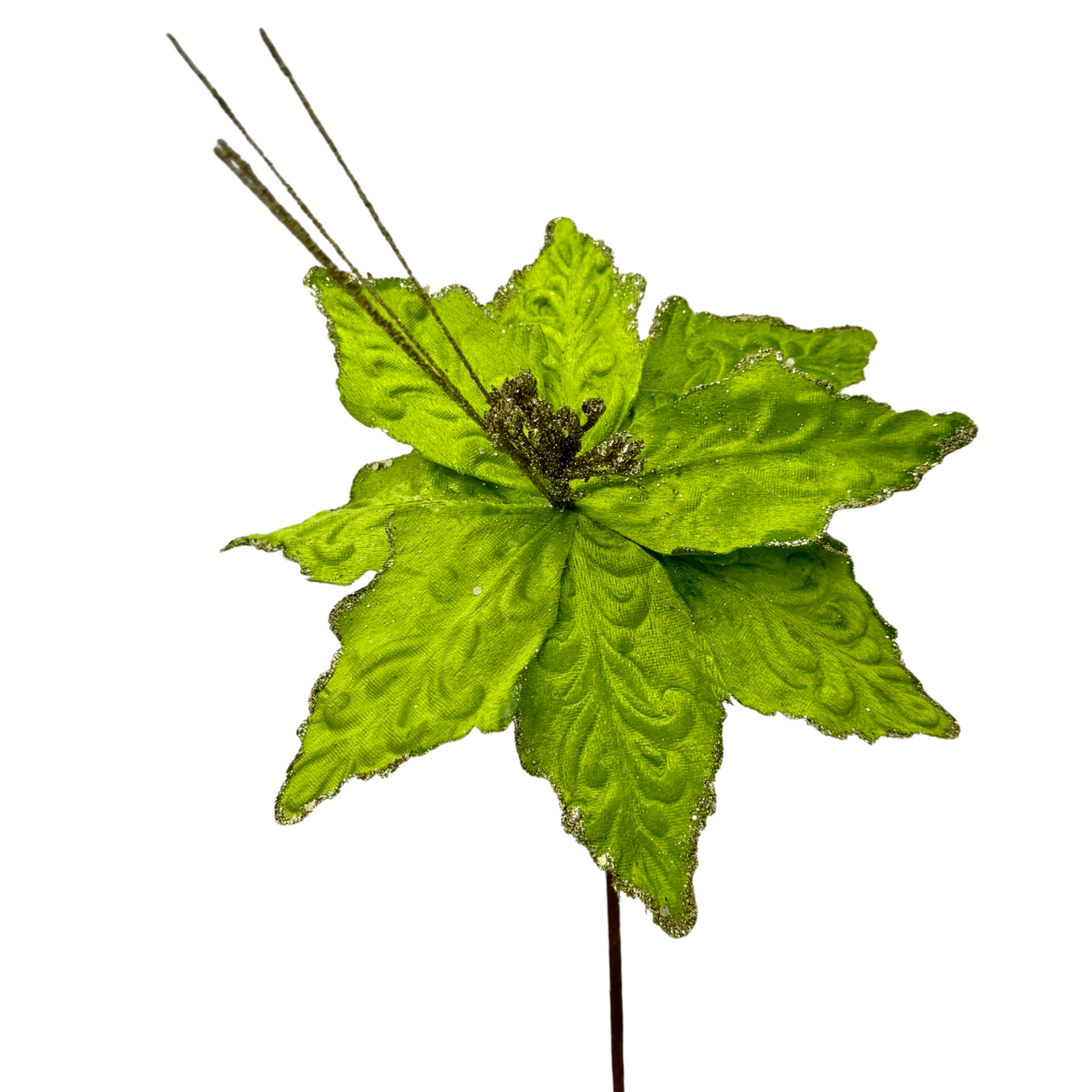 Nochebuena terciopelo diamantada centro con ramas verde - Imagen 2